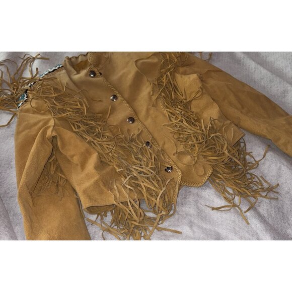 Cripple Creek Leather Jacket Fringe Beaded Women's XL Brown Western Aztec Boho - Picture 6 of 9